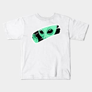 Green alien behind the glass Kids T-Shirt